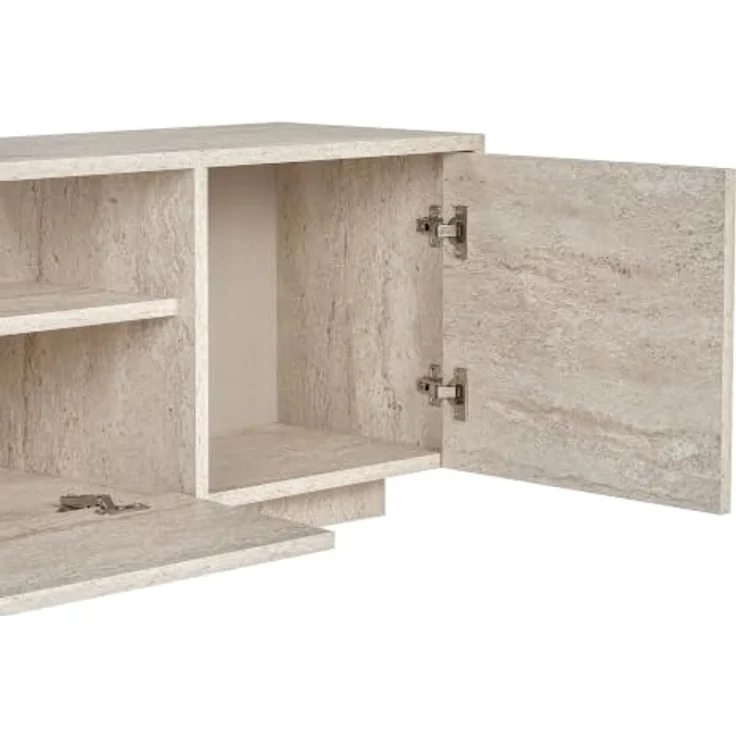 Hanah Home Stilvoller TV-Ständer, Travertin-Optik, 180 x 46 x 35 cm | 100% melaminbeschichtete Spanplatte, Eisengriff | Modernes Design fürs Wohnzimmer – Bild 4