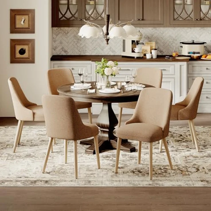 COLAMY Esszimmerstühle 6er Set, Gepolsterter Stuhl mit Holzbeinen, Hohe Rückenlehne für Esszimmer/Restaurant/Café, Kamel – Bild 6