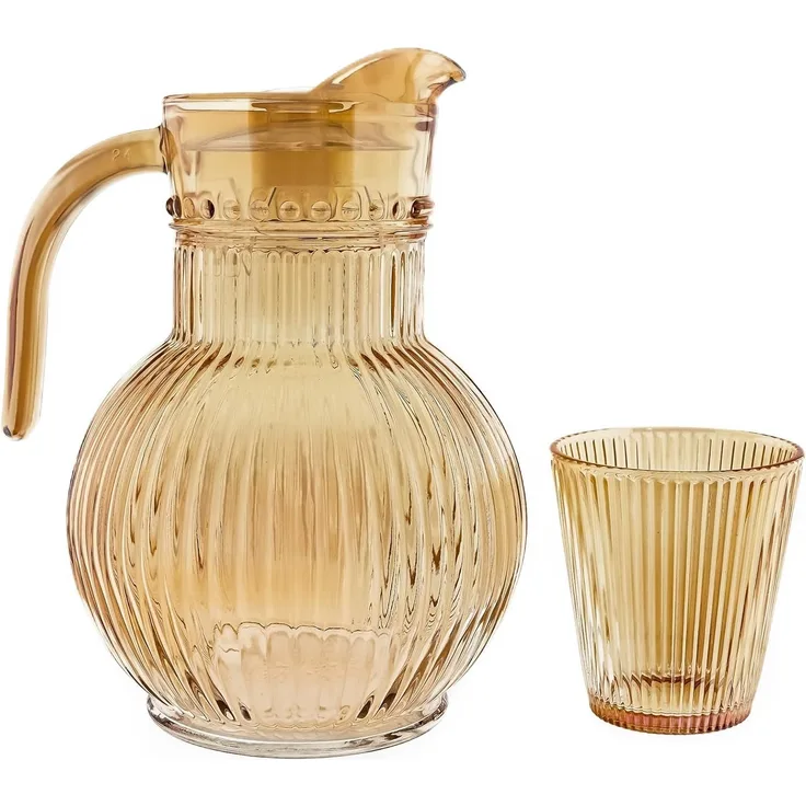 Ripple Karaffenset aus Glas – 1,8 Liter Karaffe mit 6 Gläsern Braun/Gold