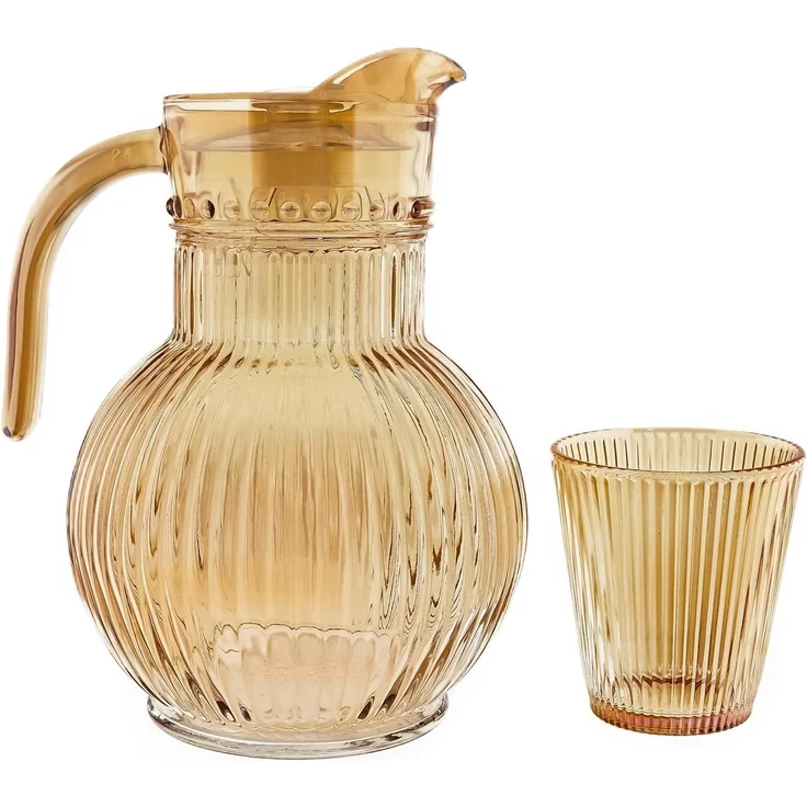 Ripple Karaffenset aus Glas – 1,8 Liter Karaffe mit 6 Gläsern Braun/Gold – Bild 1