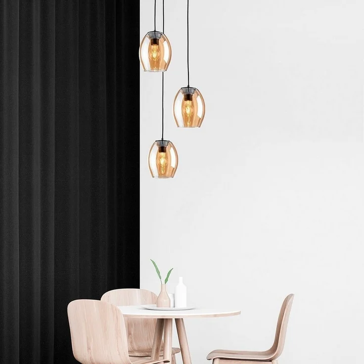 MeLiTec LED Pendelleuchte DP30, LED wechselbar, warmweiß, Hängeleuchte Amberglas, moderne Pendellampe 3-flammig, Hängelampe rund – Bild 5