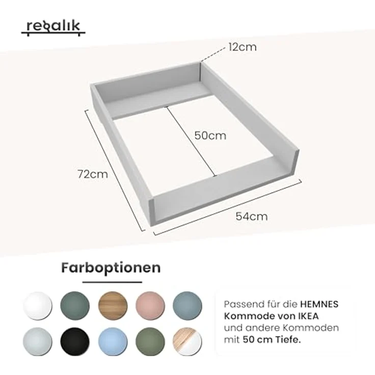 REGALIK Wickelaufsatz für Hemnes 500 IKEA 72x50 cm - Abnehmbar Wickeltischaufsatz für Kommode in Blau - Abgeschlossen mit ABS Material 2mm mit Abgerundeten Frontplatten – Bild 3