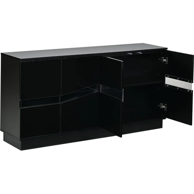 Sideboard 140 x 35 x 70 cm in Schwarz mit 4 Türen, verstellbaren Einlegeböden und LED-Beleuchtung – Bild 6