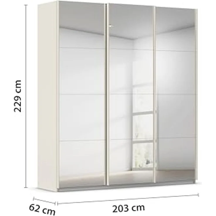 Rauch Möbel Kulmbach, Kleiderschrank mit Schwebetüren für Schlafzimmer, Kinderzimmer, Jugendzimmer, Garderobe, Flur, 3-türig, mit Spiegel, Zubehör Basic, Farbe Beige, Breite 203 cm – Bild 3