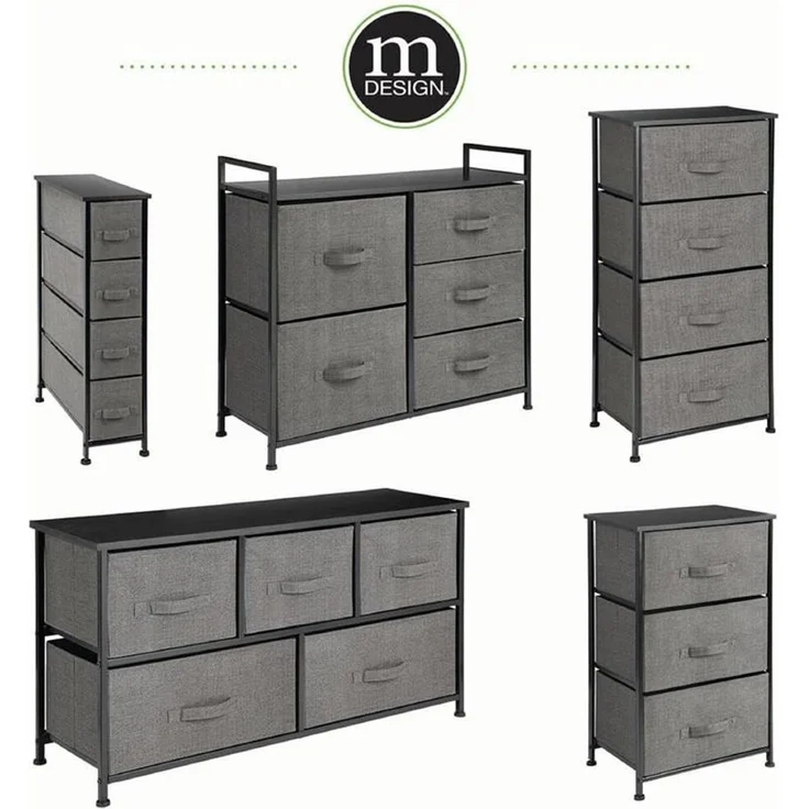 Schmaler Stoff Schrank 5 Schubladen Kommode Aufbewahrung anthrazit 82 cm mDesign – Bild 7