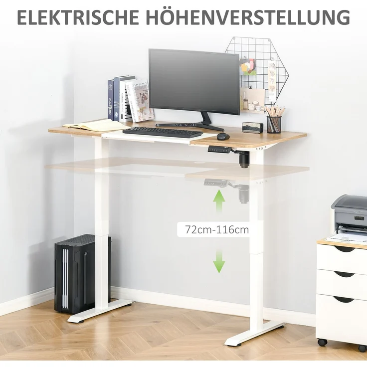 MELAYR, Höhenverstellbarer Schreibtisch Elektrisch 140 x 70 cm Computertisch mit 4 Memory-Steuerung, Natur+Weiß – Bild 6