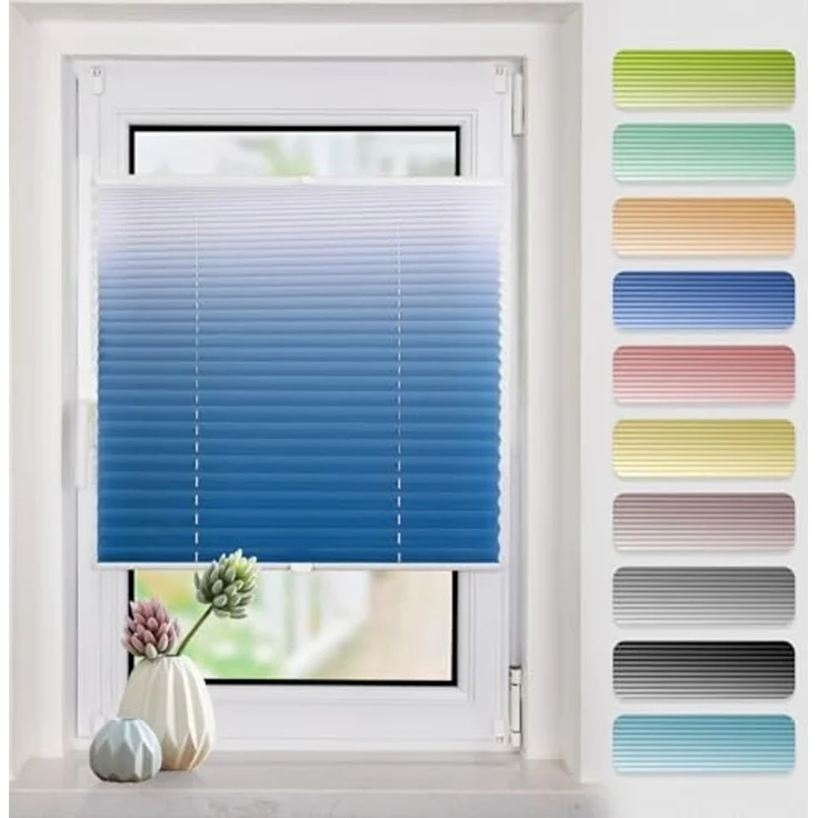 Plissee mit Farbverlauf 90x130 cm(BxH) Blau-Weiß plissees klemmfix ohne Bohen Blickdicht Faltrollo Lichtdurchlässig Rollos für Fenster ohne Bohren – Bild 1