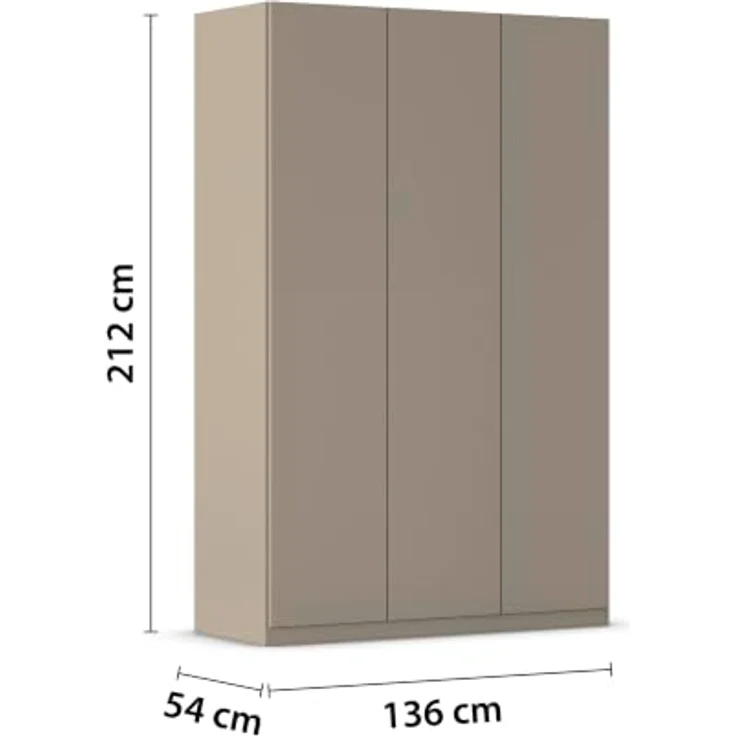 Rauch Möbel LUNIK, Kleiderschrank, Farbe Fango, Breite 136 cm | Schrank mit patentiertem Schnellmontagesystem, 3-türig, Push-to-open-Funktion, Zubehör Premium, Schlafzimmer, Garderobe – Bild 3