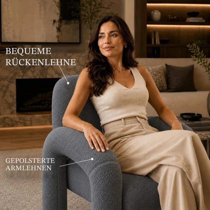 Makika Loungesessel Einzelsofa Lia aus Bouclé in Grau – Bild 7