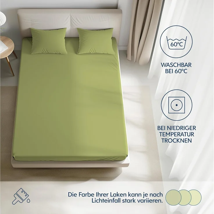Dreamzie Premium Spannbettlaken 90x200 cm, Bettlaken 100% Jersey Baumwolle, Spannbetttuch für Dicke Matratzen bis zu 22 cm, 150 g/m², Oeko-TEX Zertifiziert - Anis – Bild 5