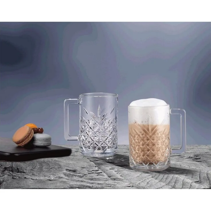 Pasabahce Timeless 2er-Gläser Set mit Henkel Teeglas Kaffeeglas Kristallglas-Optik Transparent 315ml