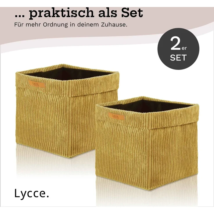 Lycce faltbare Aufbewahrungsbox, 2er Set - Cord, passend für Kallax Regal, abnehmbarer Bezug, robust, formstabil Senfgelb 31x33x33cm – Bild 6