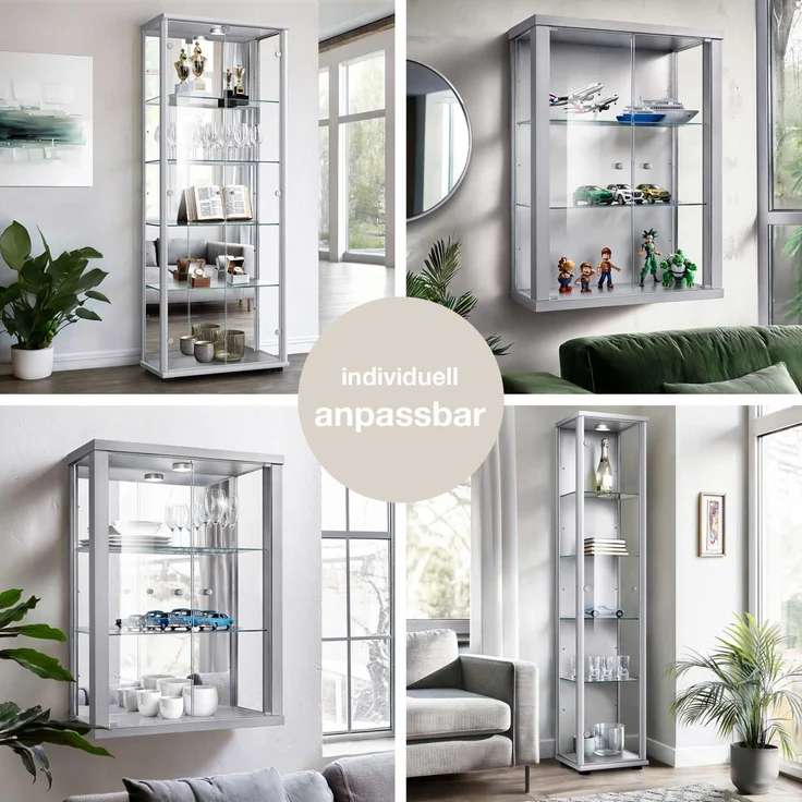 K-Möbel Glasvitrine C1014 (Glasvitrine (176x37x33 cm) mit 1 Glastür) Glasvitrine stehend – Bild 4
