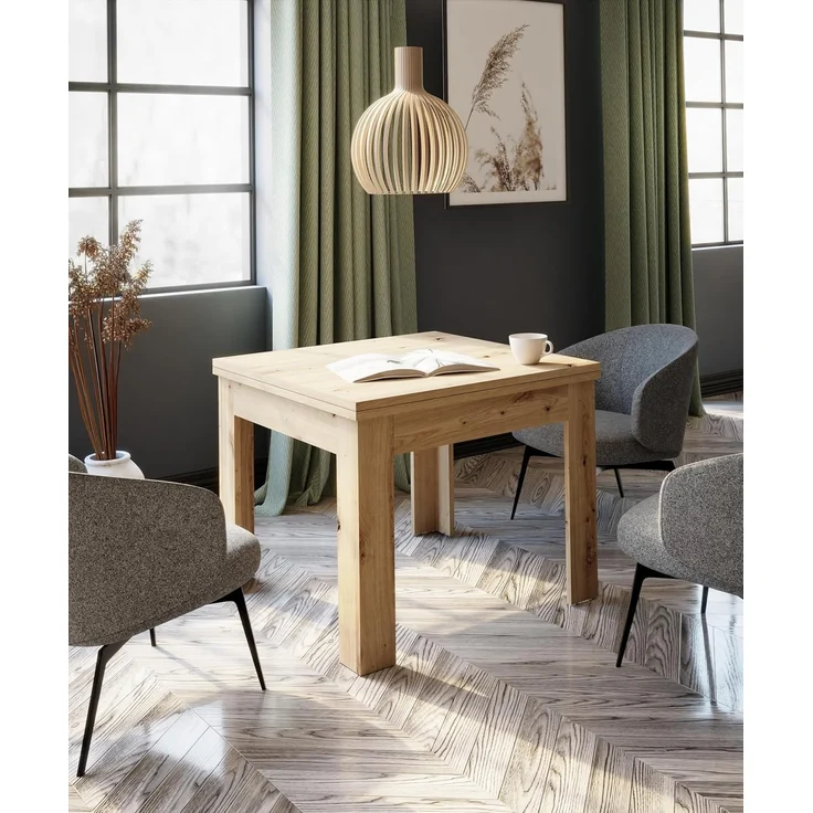 Forte NUORI Esstisch 90 100, Esstisch ausziehbar, Esszimmer, Holzwerkstoff, Artisan Eiche Holzdekor, 95 cm breit x 74,8 cm hoch x 95 cm tief – Bild 2