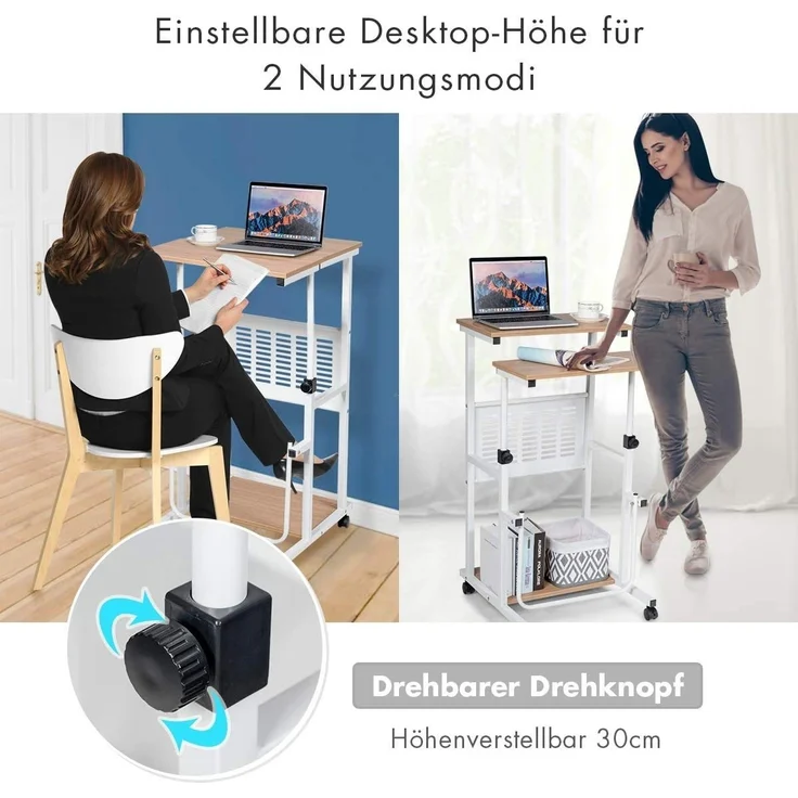 COSTWAY 2-in-1 Laptoptisch & Schreibtisch, Bürotisch auf Rollen, Projektionstisch Stehtisch höhenverstellbar – Bild 2