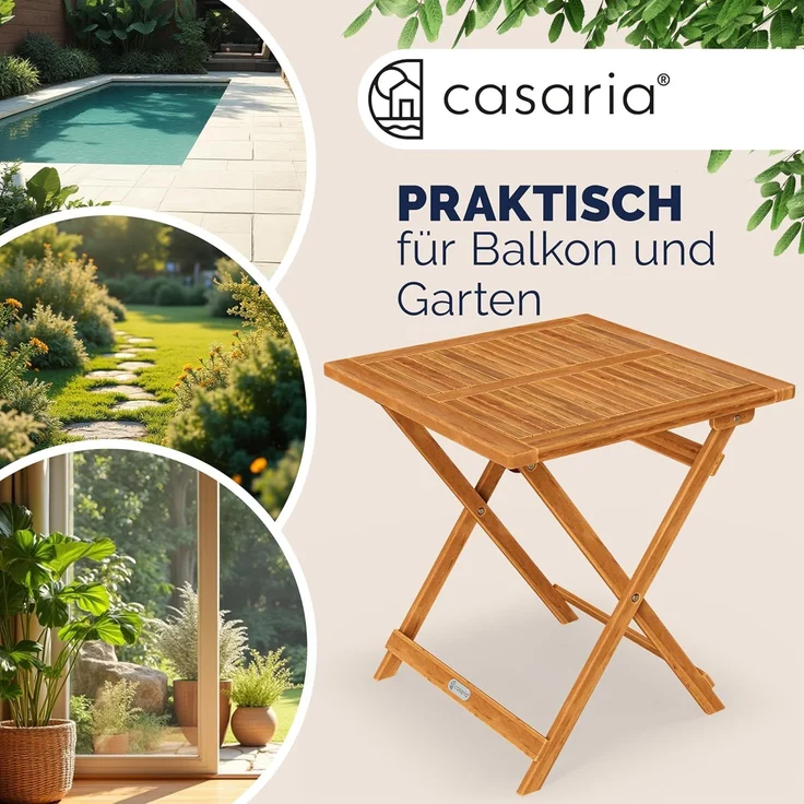 Casaria Klapptisch, klappbar, 80kg belastbar, Akazienholz natur, 70 x 70 x 73 cm – Bild 3