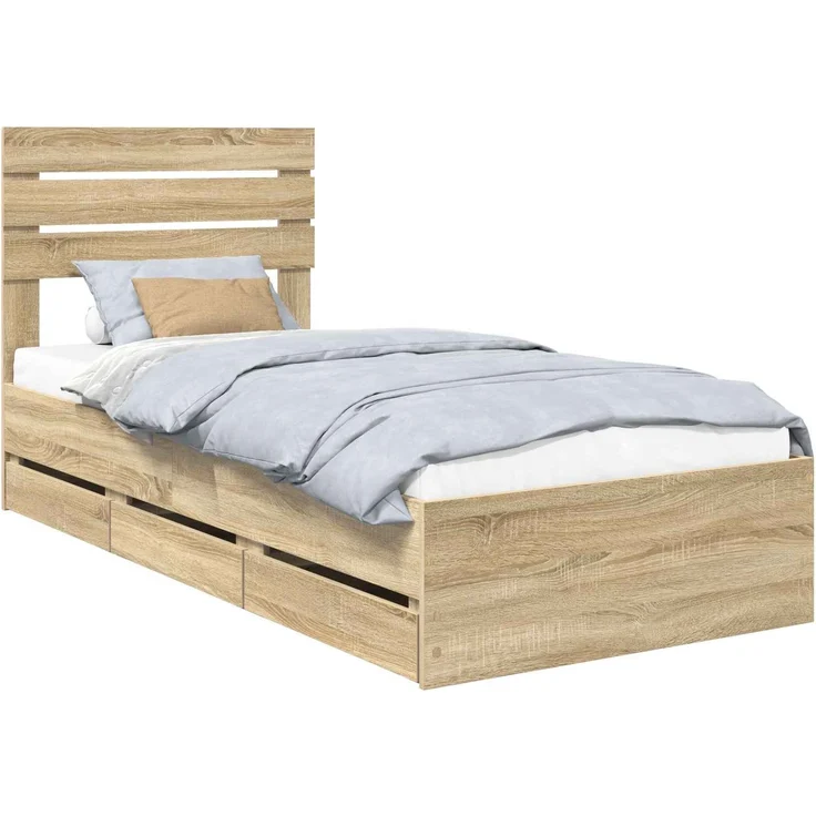 vidaXL Bettrahmen Sonoma-Eiche 100 x 200 cm Ingenieurs Holz 3411525 – Bild 2