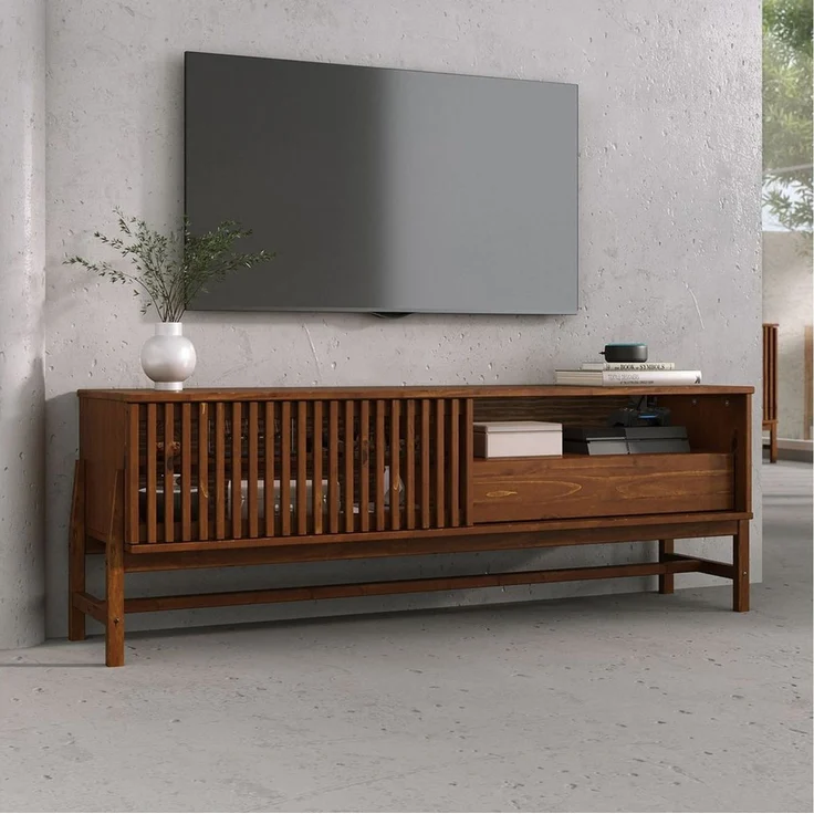 IDIMEX Lowboard ADAMO, Sideboard 145 cm aus Massivholz mit Lamellen-Schiebetür KastanieFinish – Bild 1