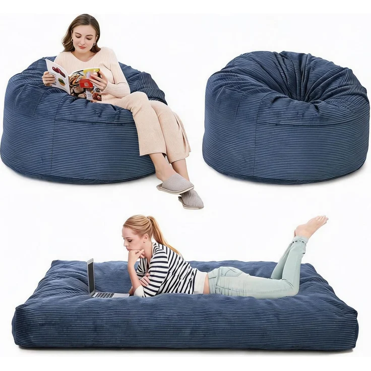 IDEALHOUSE 2-in-1 Sitzsack-Bett, Sitzsack-Sessel 190*135cm,Schaumstoff Sofa | Sitzsack-Sofa mit Bettfunktion, Memory/Hochdichtschaum-Füllung, Cordbezug abnehmbar&maschinenwaschbar, Blau