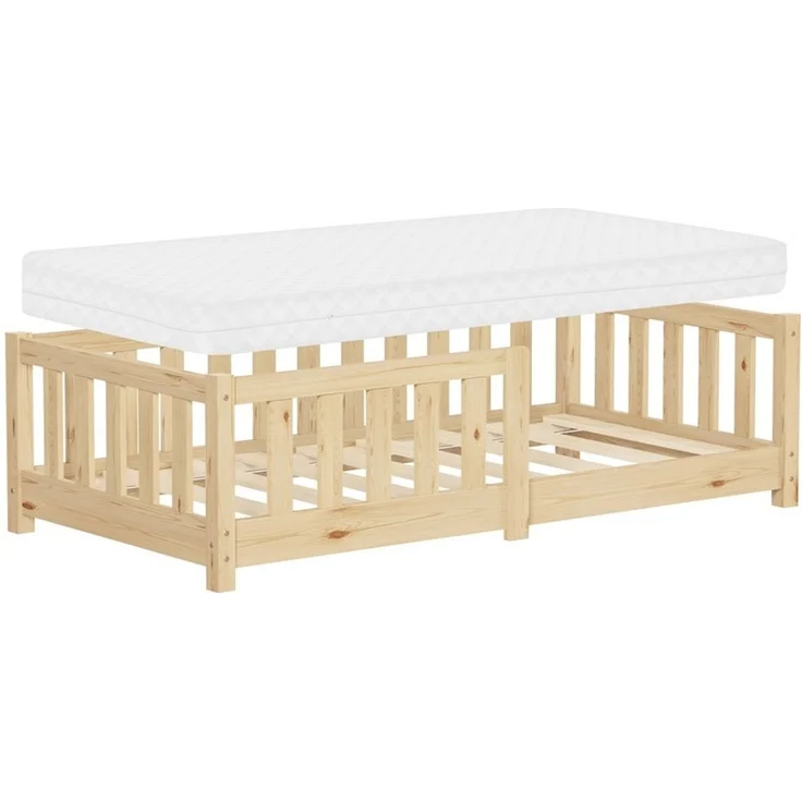 ML-DESIGN Spielbett Bodenbett Holzbett mit Lattenrost & Rausfallschutz Jugendbett Babybett, Abenteuerbett mit Matratze H-10 cm 70x140cm Kinderbett Bettgestell – Bild 1