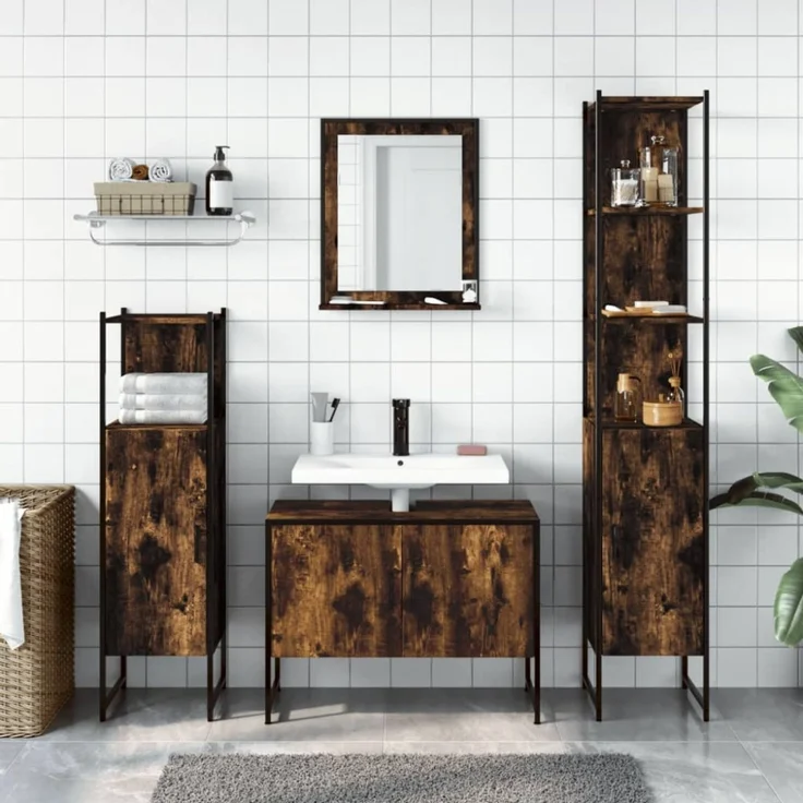 vidaXL 4-tlg. Badmöbel-Set Räuchereiche Holzwerkstoff 3214361 – Bild 11