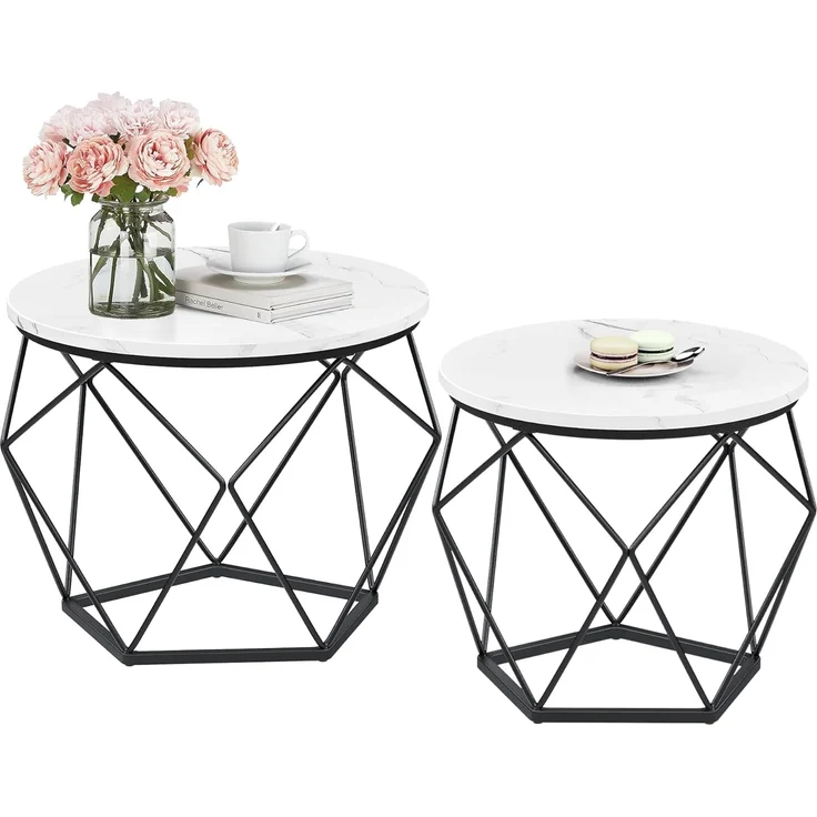Vasagle Couchtisch rund, 2er Set, Wohnzimmertisch, Beistelltisch, modern, abnehmbare Tischplatte, für Wohnzimmer, weiß-schwarz – Bild 1
