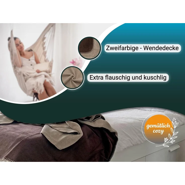 ZOLLNER Kuscheldecke in Wendeoptik, 150x200 cm, dunkelbraun-fango – Bild 4