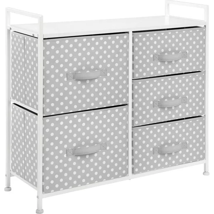 Kommode Kinderzimmer 5 Schubladen Stoff Metallgestell grau/weiß 82cm mDesign