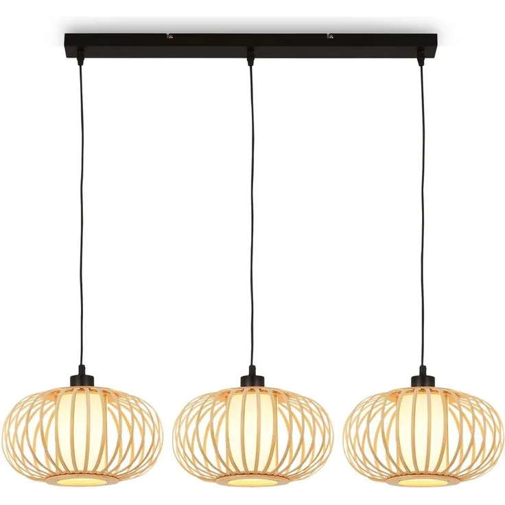 BRILONER – Bambus Pendelleuchte, Deckenlampe für das Wohnzimmer, Deckenleuchte Holz, Lampe Wohnzimmer, Wohnzimmerlampe, Boho, E27 Fassung, 70 x 28 x 120 cm (LxBxH)
