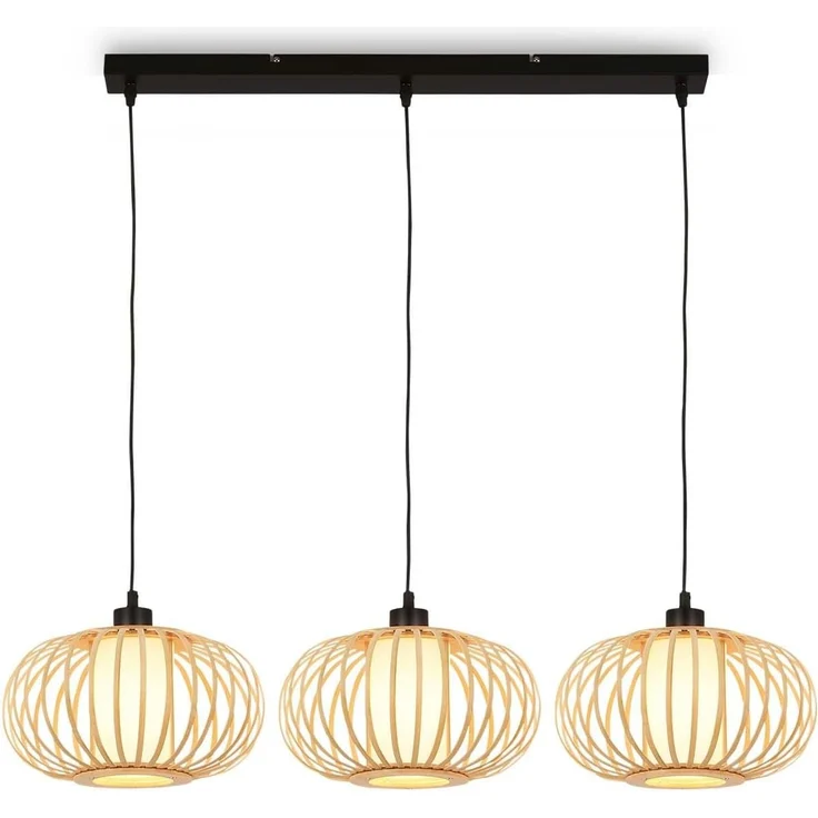 BRILONER – Bambus Pendelleuchte, Deckenlampe für das Wohnzimmer, Deckenleuchte Holz, Lampe Wohnzimmer, Wohnzimmerlampe, Boho, E27 Fassung, 70 x 28 x 120 cm (LxBxH)