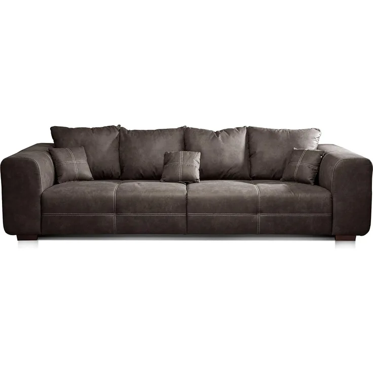 CAVADORE Big Sofa Mavericco / Big Couch im modernen Design in Lederoptik / Inklusive Rückenkissen und Zierkissen / 287 x 69 x 108 cm (BxHxT) / Mikrofaser Anthrazit