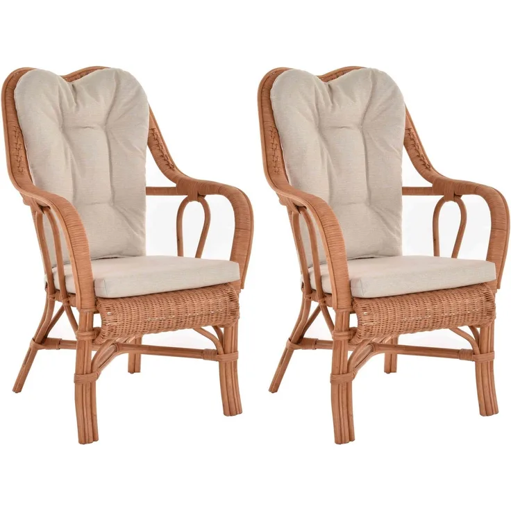 Krines Home Loungesessel Set/2 Rattan Wintergartensessel Harrison Wintergarten Rattansessel (2-St, 2er-Set), hohe Rückenlehne mit Armlehne
