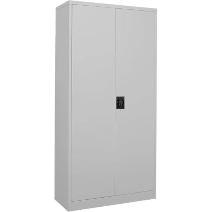 BISLEY Flügeltürenschrank Toolless, 4 Lackierte Fachböden, H 1850 x B 900 x T 400 mm, Werkzeuglose Selbstmontage, 5 OH, Lichtgrau, Abschließbarer Aktenschrank – Bild 4