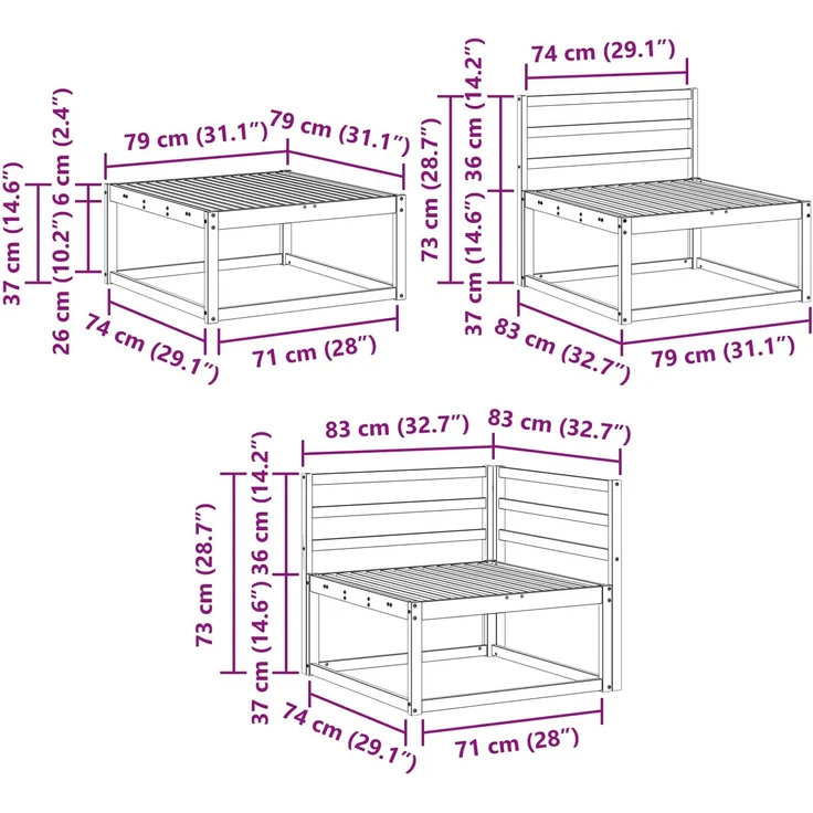 vidaXL Outdoor-Sofagarnitur 6 pcs Natur Massivholz Akazie 3367627 – Bild 9