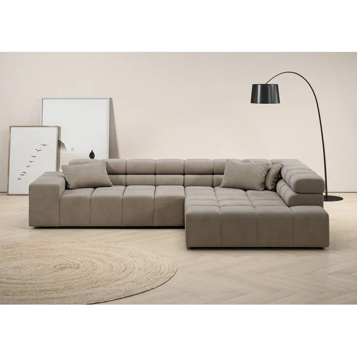 INOSIGN Ecksofa Ancona incl. Kopfteilverstellung, Zierkissen Breite 319cm, L-Form, wahlweise motorische Sitztiefenverstellung, auch in Cord + Easy Care