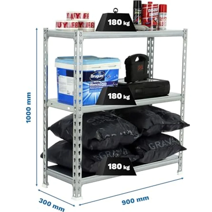 Simon Rack Simonclick Metallregal, 1000 x 900 x 300 mm, 3 Regalböden, 180 kg Biegepunkt, Regalböden, verzinkt – Bild 3