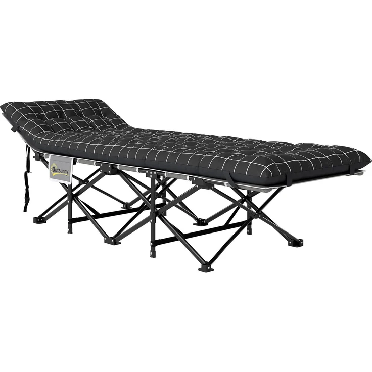 Klappbares Campingbett, Feldbett mit Matratze, ergonomisch, Metallrahmen, Schwarz--Schwarz--37x67x190cm--YOUDENOVA – Bild 2