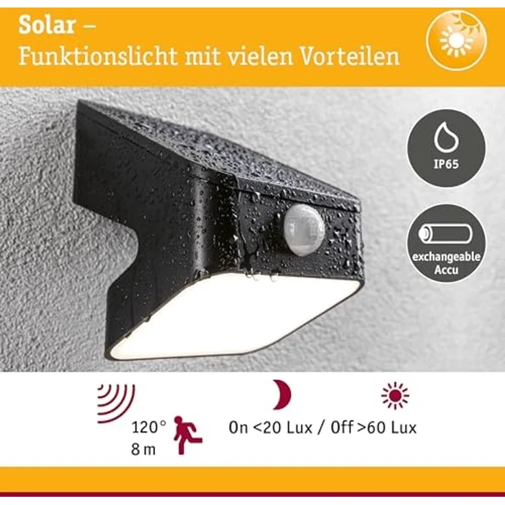 Paulmann 94608 Solar LED Wandfluter Lesly IP65 3000K Bewegungsmelder – Bild 5