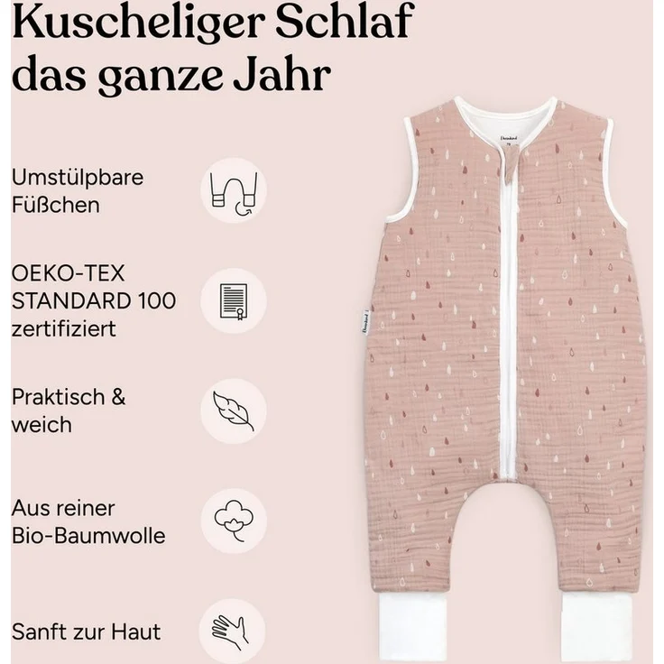 Ehrenkind Babyschlafsack Musselin Baby Schlafsack mit Füßen 2.5 TOG (Ganzjahres-Schlafsack mit Beinen, Mehr Bewegungsfreiheit zu jeder Jahreszeit), Schlafsack Baby, 100% hochwertige Bio-Baumwolle – Bild 2