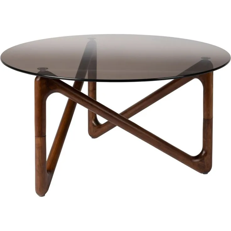 Couchtisch Naia Walnut mit Glasplatte und Eichenholzgestell, rund