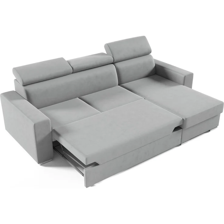 Ecksofa in L-Form NELA, L-förmige Eckcouch mit Schlaffunktion, ausziehbares Sofa, 1 Bettzeugbehälter, verstellbare Kopfstützen, (Monolith 09), 96x170 cm – Bild 3