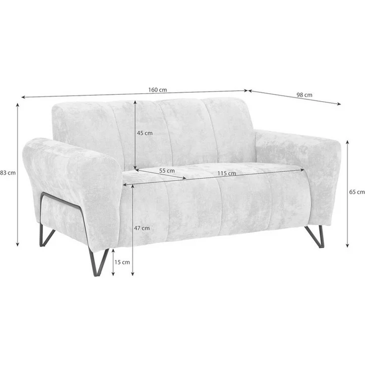 Beautysofa Sofa mit Metallbeine in schwarzer VOLARE, 2-Sitzer, viele Farbvarianten, ohne Schlaffunktion – Bild 2
