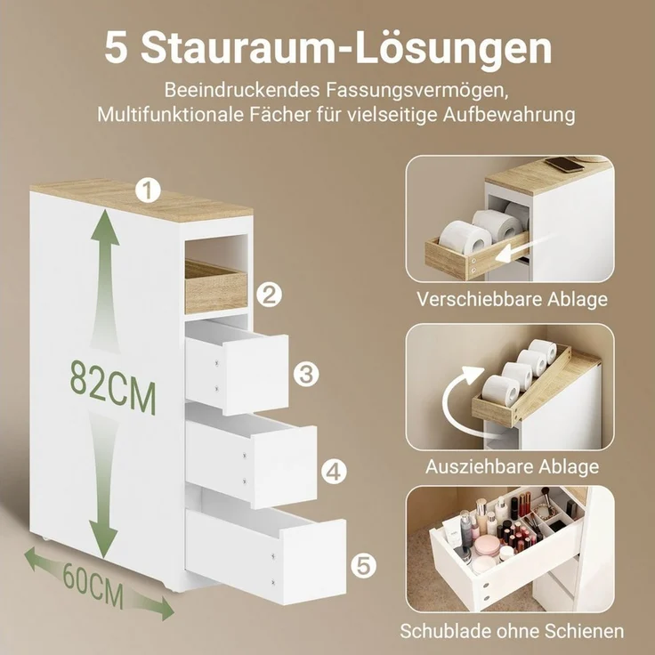 SoBuy Küchenwagen BZR54-II, Küchenschrank mit Schubladen, Nischenschrank Küchenregal, Badezimmerschrank Beistellwagen Nischenwagen, 4 Ebenen, auf Rollen – Bild 3