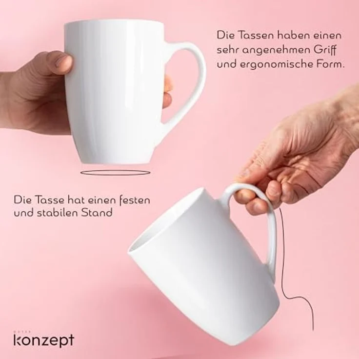 KONZEPT Becher Große Kaffeebecher 500ml (2er-Set) – Becher aus hochwertigem Porzellan, 2-tlg, stilvoll für Kaffee, Tee & Heißgetränke – Bild 4