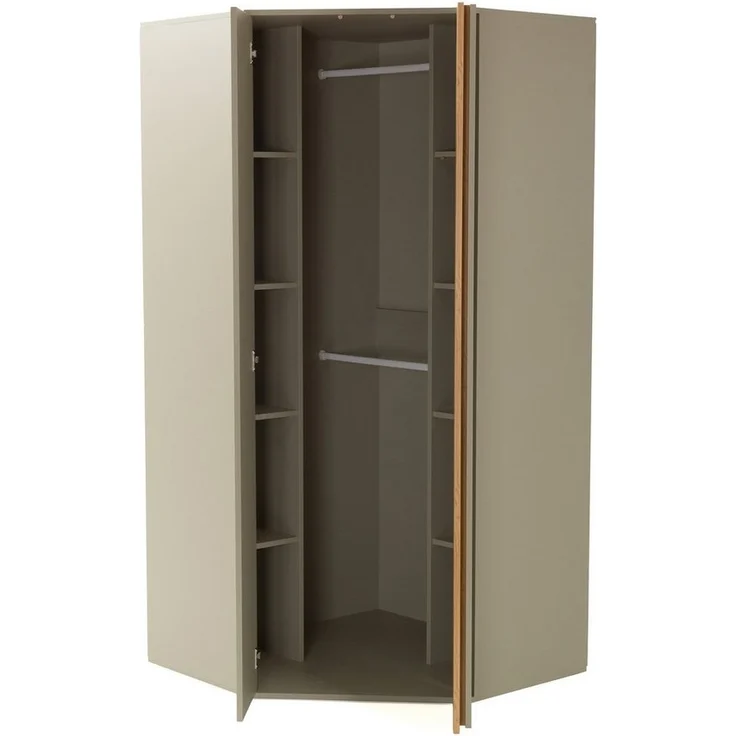 Beautysofa Eckschrank LICO 2-türig – Kleiderschrank mit 8 Regalböden, 2 Kleiderstangen (wählbar in Sandbeige oder Eukalyptus) Höhe: 195 cm – Bild 2