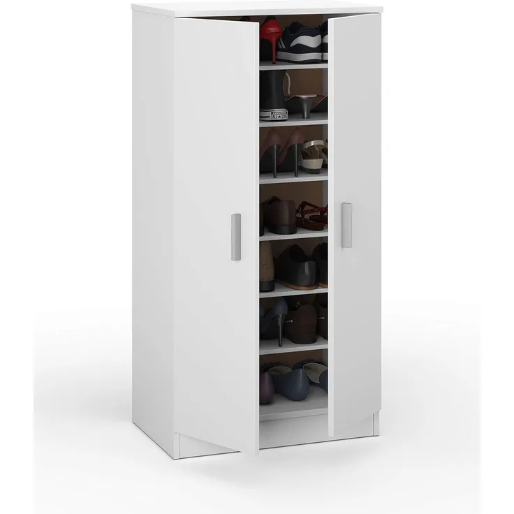 Dmora Multifunktions-Kleiderschrank mit zwei Türen mit sechs Einlegeböden, Farbe Weiß, Maße 55 x 108 x 36 cm