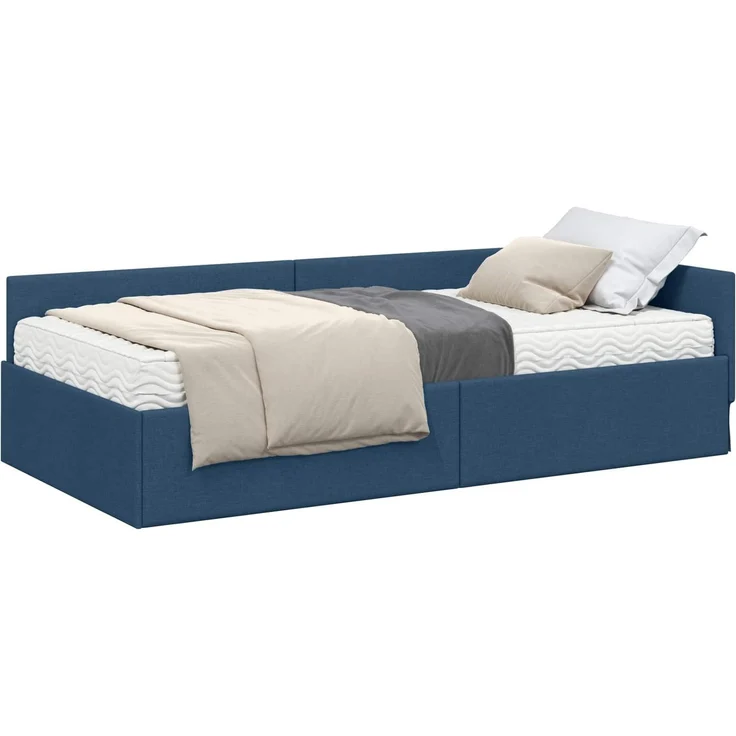 vidaXL Eckbettgestell mit Matratze 2 stk. Blau 80 x 200 cm Stoff 3393588 – Bild 2