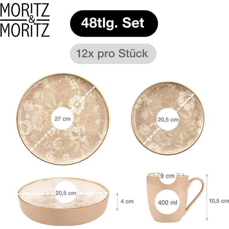 Moritz & Moritz MARIELLA 48tlg Geschirrset beige – Bild 2