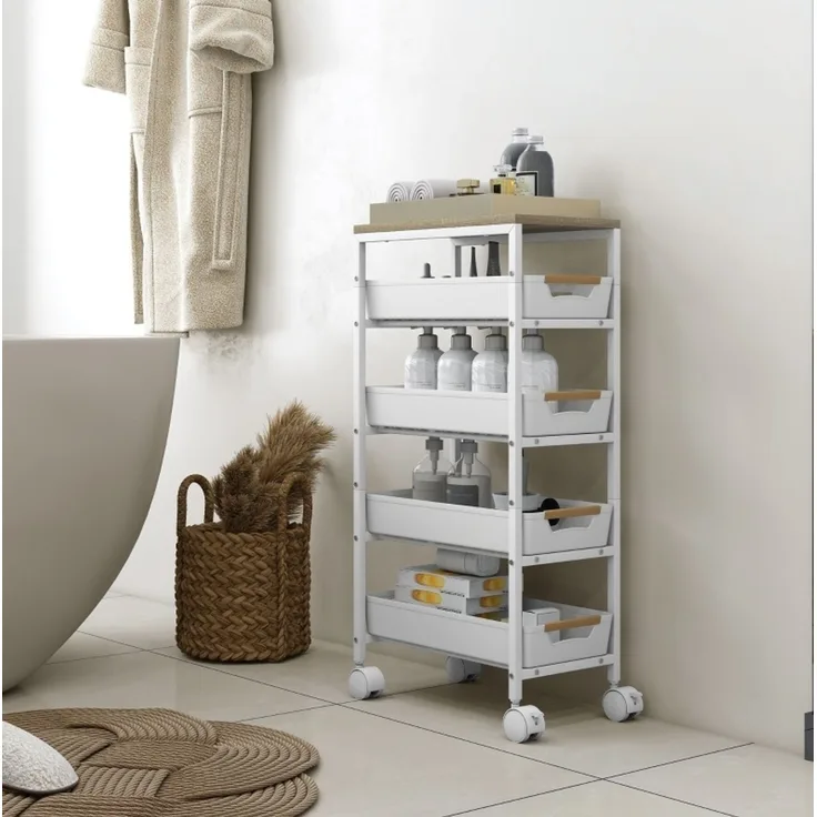 Küchenwagen aus Metall, 4 Schubladen & Rollen, 39,5x24x82 cm, Weiß