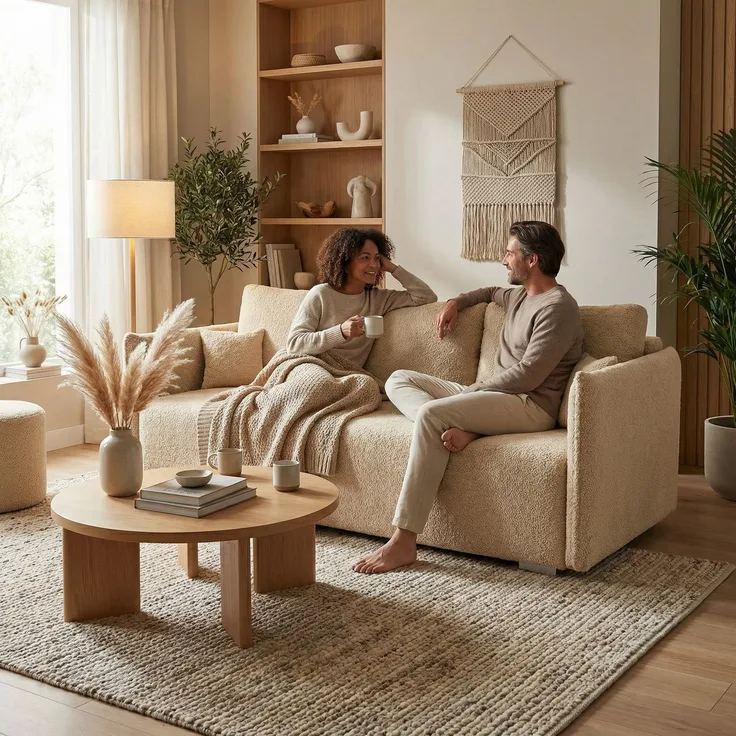 Wohnero 24 Bianca Premium Schlafsofa 207x93 cm mit Bettkasten & Schlaffunktion – 191x142 cm Liegefläche, 3-Sitzer Design Sofa - Beige